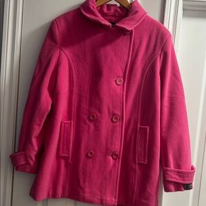 EGO Double-Breasted Hot Pink Wool Pea Coat